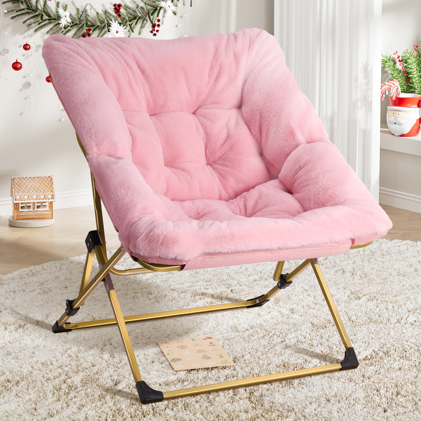 GIKPAL Saucer Chair, Comfy Bedroom Chairs, Oversized Folding Faux Fur Chair for Living Room, Balcony and Study, Flexible Seating Chair for Kids Teens Adults, Pink - image 1 of 8