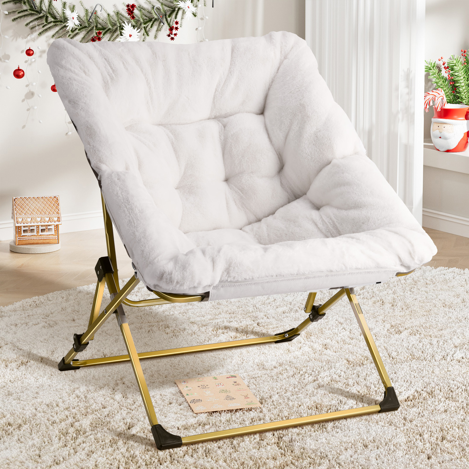 GIKPAL Saucer Chair, Comfy Bedroom Chairs, Oversized Folding Faux Fur Chair for Living Room, Balcony and Study, Flexible Seating Chair for Kids Teens Adults, White - image 1 of 8