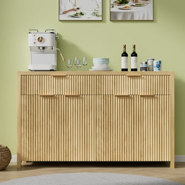 GIKPAL Sideboard Buffet Cabinet with Storage Drawers, Boho Storage Cabinet with Doors and Adjustable Shelves, Modern Accent Entryway Cabinet for Kitchen Dining Room, Natural Oak
