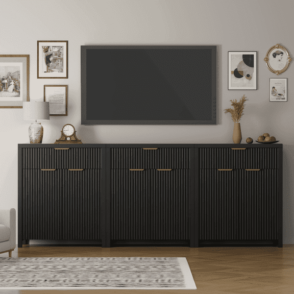 GIKPAL Storage Cabinet Set of 3, Sideboard Buffet Cabinet with Storage Drawer, Black Accent TV Stand Dresser with Adjustable Shelves for Living Room, Entryway Furniture