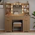 thumbnail image 1 of GIKPAL Vanity Set with Mirror & Lights, Wood Makeup Vanity Table with Stool, 3 Drawers, 2 Large Cabinets & Power Outlet, Modern Vanity Desk with 3 Dimmable Light Modes for Bedroom, Women & Girls, 1 of 13