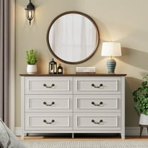 GIKPAL White Dresser for Bedroom, 6 Drawers Wood Dresser with Antique Handles, Farmhouse Rustic Chest of Drawers for Bedroom, Living Room, Entryway & Hallway