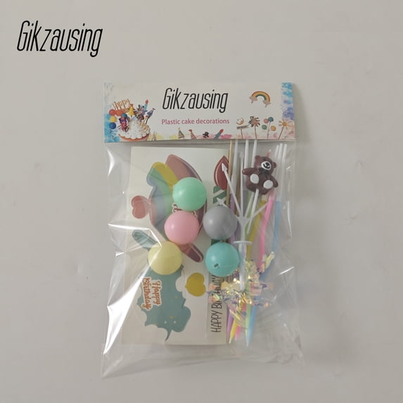 GIKZAUSING Plastic cake decorations with Rainbow Toppers, Colorful Candles, Balloon Sticks, and Happy Birthday Card