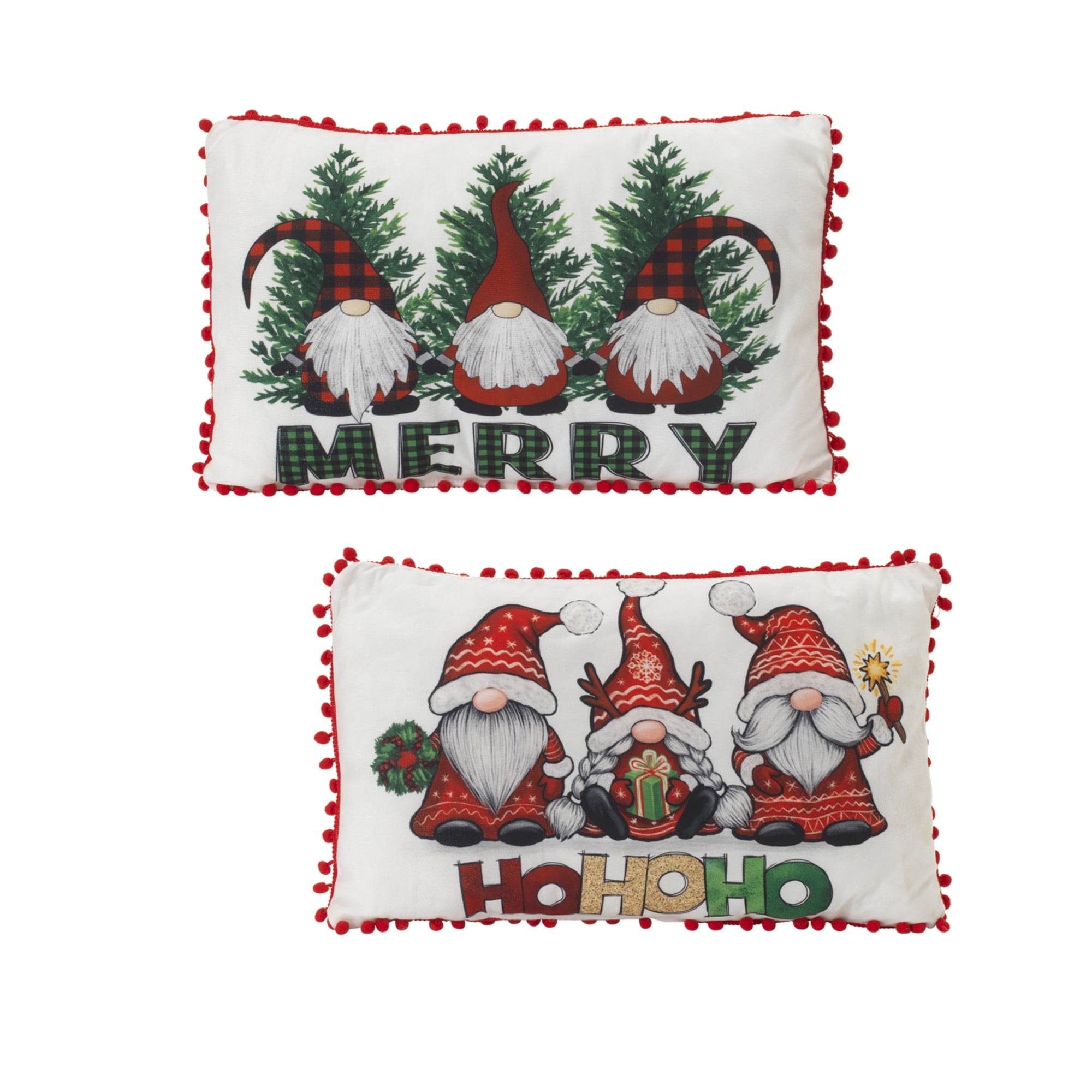 Festive Christmas Gnome Cotton Linen Throw Pillow Set