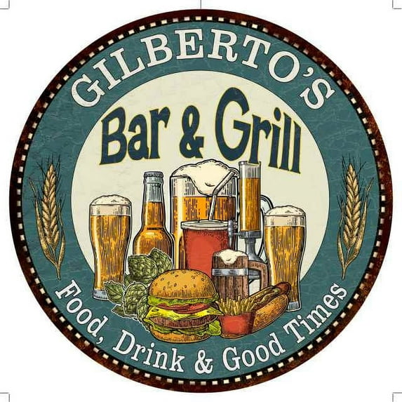 GILBERTO'S Bar and Grill 14" Round Metal Sign Kitchen Wall Decor 100140023468