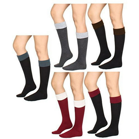 GILBIN'S 6 Pack Women's Fashion Long Boot Socks Stretchy Over Knee High Stockings with Lace Trim (Cuffed)