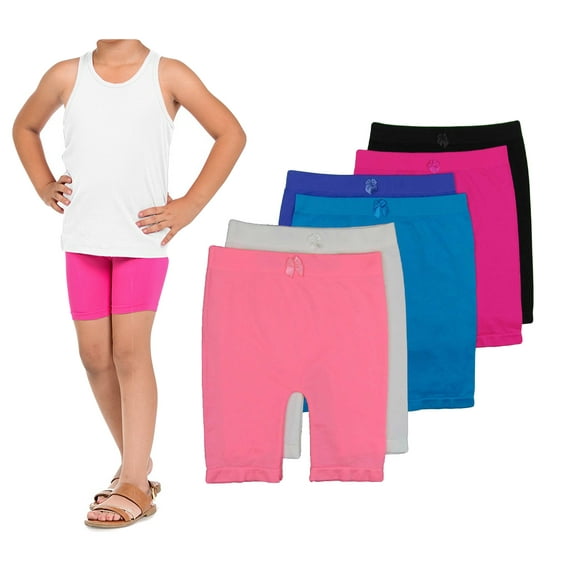 GILBIN'S Girls Above Knee Seamless Solid Colors Nylon Bike Shorts for Sports Or Under Skirts, 6 Pack (Medium)