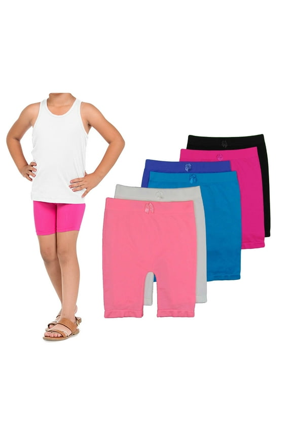 'S Girls Above Knee Seamless Solid Colors Nylon Bike Shorts for Sports Or Under Skirts, 6 Pack (Medium)