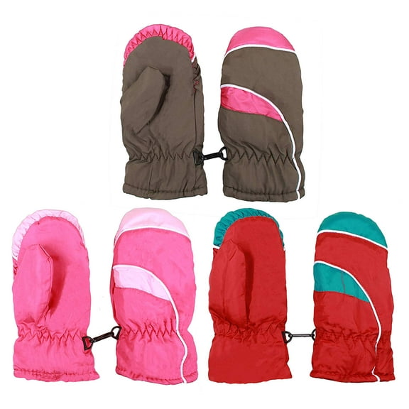 GILBIN'S Kids Winter Warm Thinsulate And Quilted Breathable Ski Mittens Size 4-6 (2 Tone Grey Pink Red)
