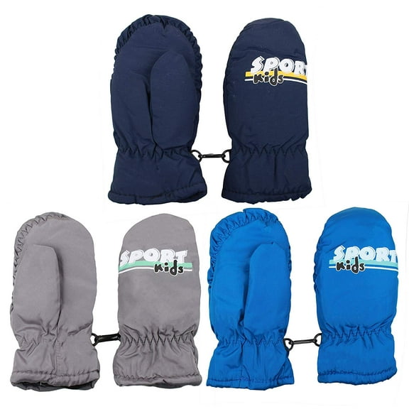 GILBIN'S Kids Winter Warm Thinsulate And Quilted Breathable Ski Mittens Size 4-6 (Sports Grey Navy Blue)