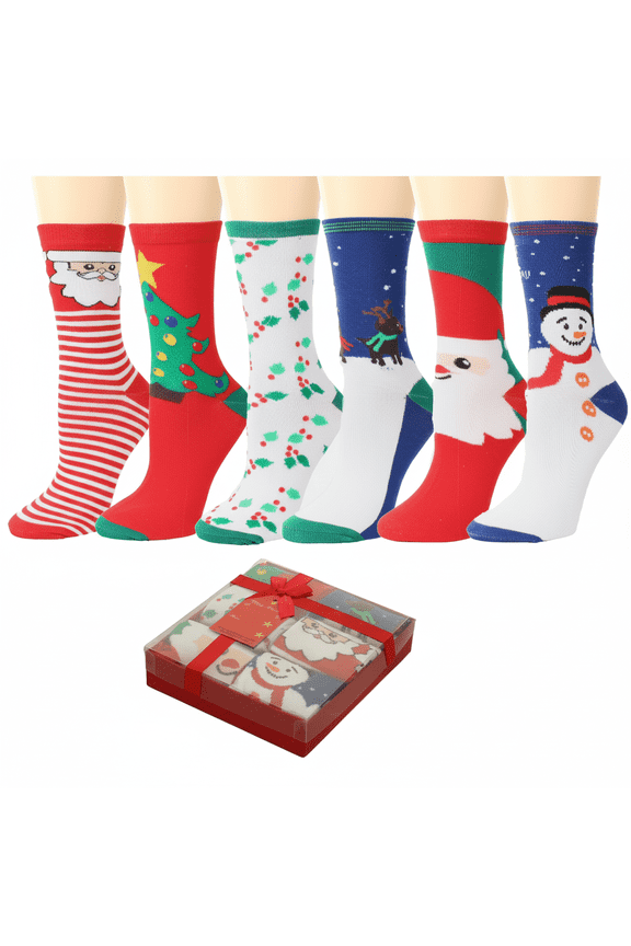 'S Women Christmas Holiday Crew Socks 6 Pairs – Soft Warm Winter Casual Socks Gift Set in Hard Gift Box with Gift Card (Size 9-11, Holiday Designs)