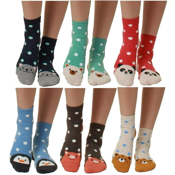 GILBIN'S Women's & Girl's Cute Casual Comfortable Cotton Animal Print Novelty Socks (6 Pack)