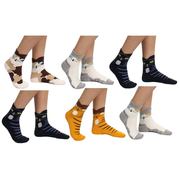 GILBIN'S Women's & Girl's Cute Casual Comfortable Cotton Animal Print Novelty Socks (6 Pack)