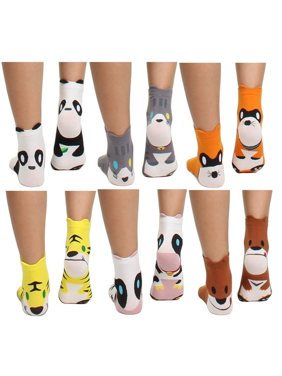 'S Women's & Girl's Cute Casual Comfortable Cotton Animal Print Novelty Socks (6 Pack)