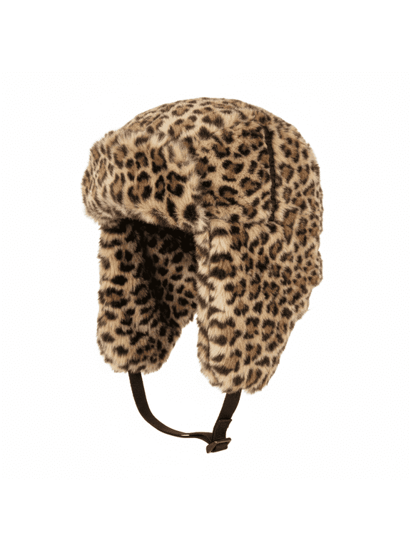 Winter Faux Fur Trapper Hat Aviator Trooper Ski Hat with Animal Design, Warm Ear Flap Hat for Men Women Kids Brown Cold Weather Hat