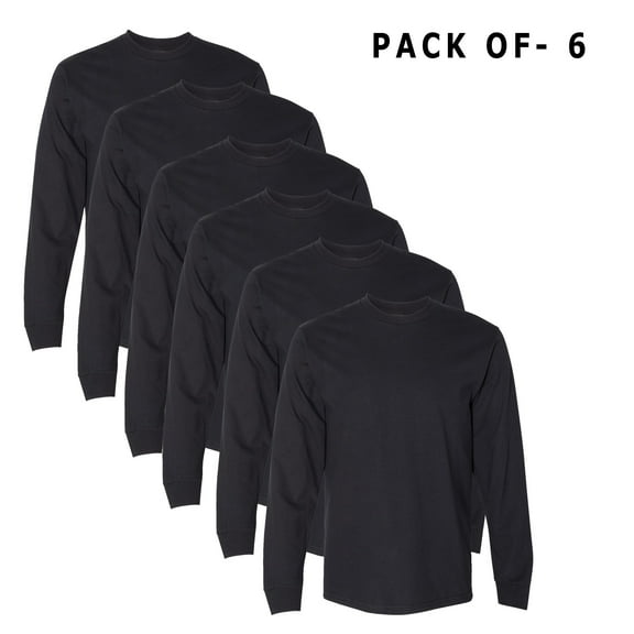 GILDAN - Black Color T-Shirt | 6 Oz./yd² 50/50 Cotton/Polyester | 6 Pack Long Sleeve Tee - 2xl Size
