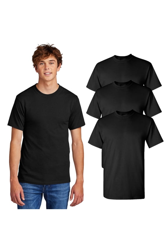Crew Neck T-Shirt for Men - Black | Bulk Pack of 3 | Short Sleeve Tee, 100% Cotton, 5.3 oz. | 4XL Size t-shirts