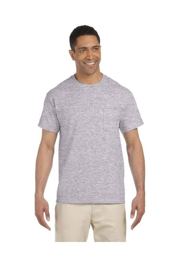 G230 ADULT ULTRA COTTON 6 OZ. POCKET T-SHIRT, Sport Grey, 3X, Pack Of 2, Big and Tall Workout Shirts