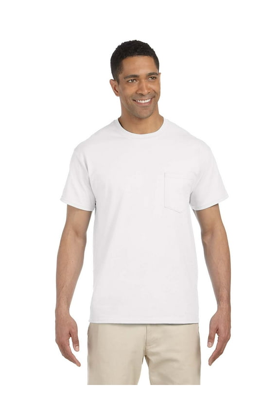 G230 ADULT ULTRA COTTON 6 OZ. POCKET T-SHIRT, White, L, Pack Of 3, Mens T-Shirts