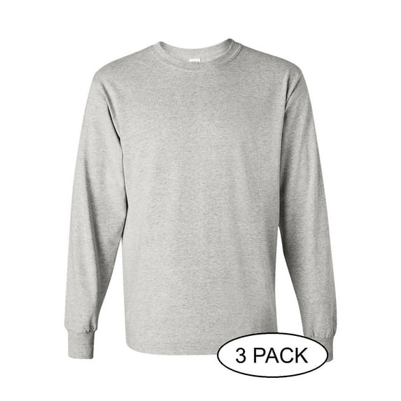 GILDAN G540 ADULT HEAVY COTTON 5.3 OZ. LONG-SLEEVE T-SHIRT, ASH GREY, L, Pack Of 3, Mens Workout Shirts