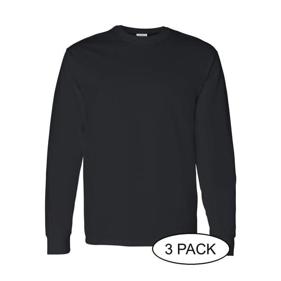 GILDAN G540 ADULT HEAVY COTTON 5.3 OZ. LONG-SLEEVE T-SHIRT, Black, S, Pack Of 3, Mens Workout Shirts