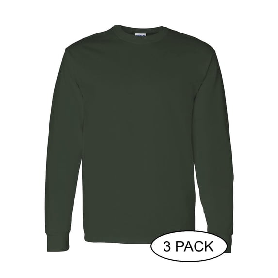 GILDAN G540 ADULT HEAVY COTTON 5.3 OZ. LONG-SLEEVE T-SHIRT, Forest Green, L, Pack Of 3, Mens T-Shirts