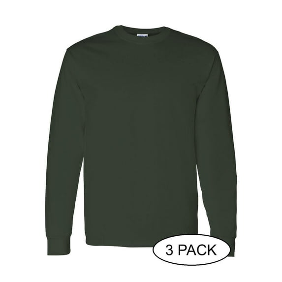 GILDAN G540 ADULT HEAVY COTTON 5.3 OZ. LONG-SLEEVE T-SHIRT, Forest Green, S, Pack Of 3, Mens T-Shirts