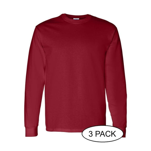 GILDAN G540 ADULT HEAVY COTTON 5.3 OZ. LONG-SLEEVE T-SHIRT, Garnet, S, Pack Of 3, Mens T-Shirts