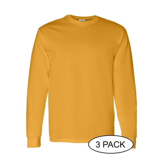 GILDAN G540 ADULT HEAVY COTTON 5.3 OZ. LONG-SLEEVE T-SHIRT, Gold, XL, Pack Of 3, Mens Workout Shirts
