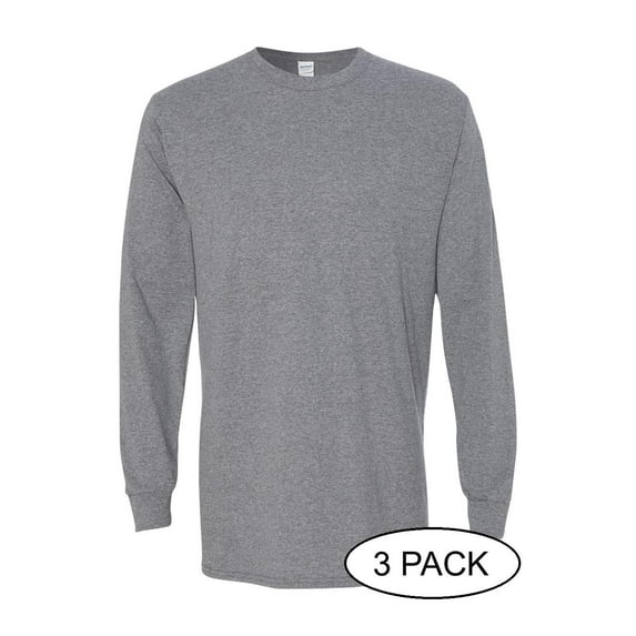 GILDAN G540 ADULT HEAVY COTTON 5.3 OZ. LONG-SLEEVE T-SHIRT, Graphite Heather, XL, Pack Of 3, Mens Workout Shirts