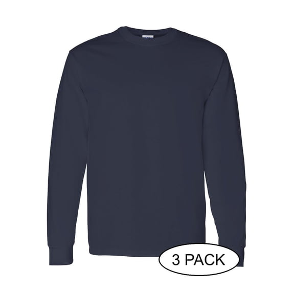 GILDAN G540 ADULT HEAVY COTTON 5.3 OZ. LONG-SLEEVE T-SHIRT, Navy, M, Pack Of 3, Mens T-Shirts