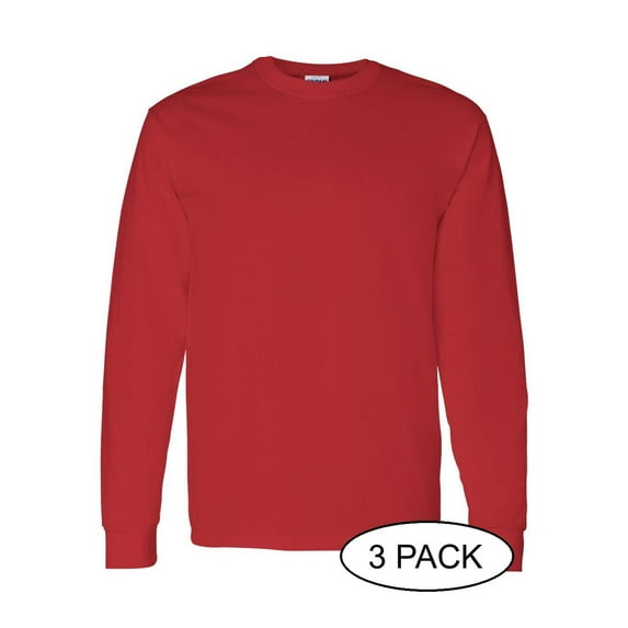 GILDAN G540 ADULT HEAVY COTTON 5.3 OZ. LONG-SLEEVE T-SHIRT, Red, S, Pack Of 3, Mens T-Shirts