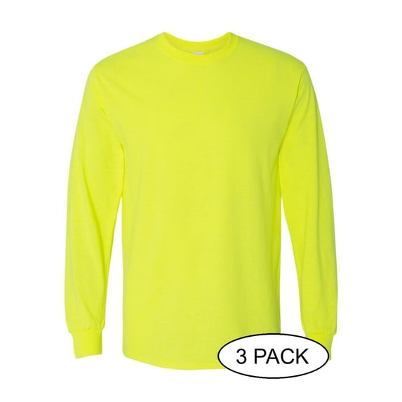 GILDAN G540 ADULT HEAVY COTTON 5.3 OZ. LONG-SLEEVE T-SHIRT, Safety Green, S, Pack Of 3, Mens Workout Shirts