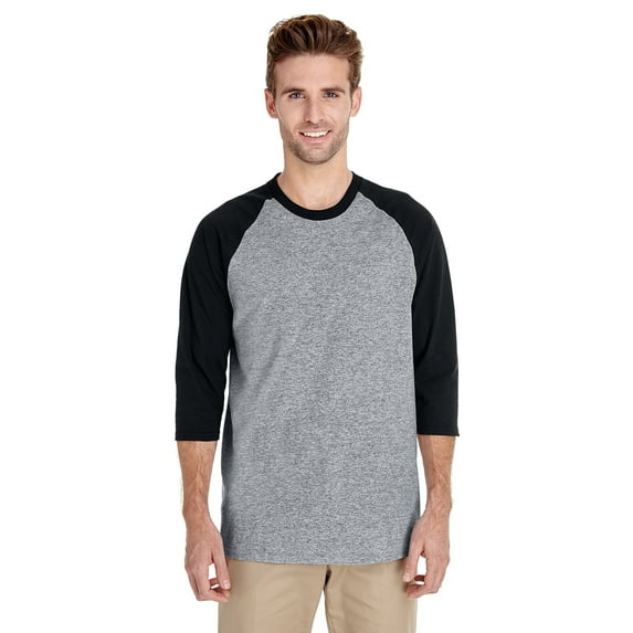 GILDAN G570 ADULT HEAVY COTTON 5.3 OZ. 3/4-RAGLAN SLEEVE T-SHIRT, SPORT GREY/ BLK, S, Pack Of 2, Mens T-Shirts
