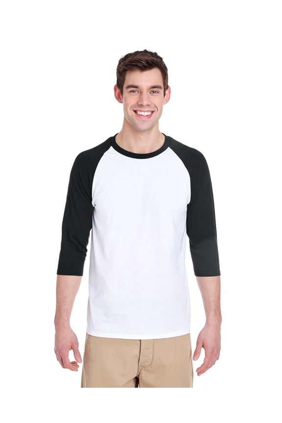 G570 ADULT HEAVY COTTON 5.3 OZ. 3/4-RAGLAN SLEEVE T-SHIRT, White/ Black, 2X, Pack Of 2, Mens T-Shirts