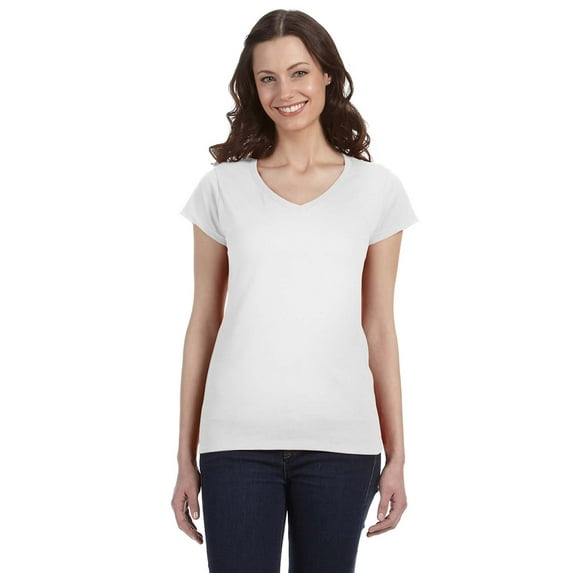 GILDAN G64VL LADIES' SOFTSTYLE 4.5 OZ. FITTED V-NECK T-SHIRT, White, L, Pack Of 12, Tshirts for Women