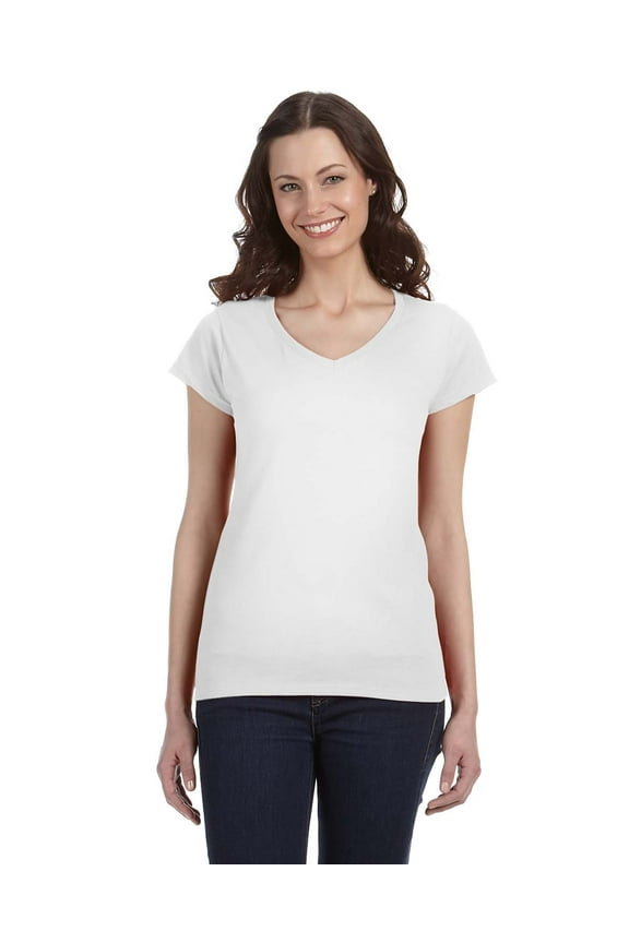 G64VL LADIES' SOFTSTYLE 4.5 OZ. FITTED V-NECK T-SHIRT, White, S, Pack Of 6, Tshirts for Women