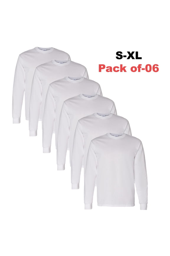 GILDAN - Heavy Cotton Casual Long Sleeve T-Shirt | 6 Pieces of T-Shirt Made with 5.3 Oz./yd² (Us) 100% Cotton, 20 Singles - White | XL - Size