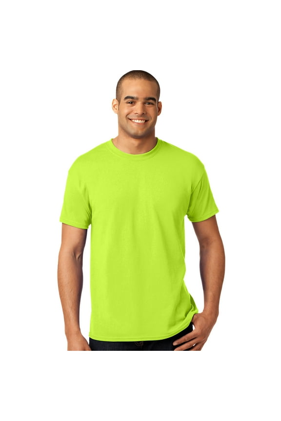 Hi Vis Work T-Shirt: Short Sleeve Crew Neck High Visibility Safety Shirts, Construction workwear Safety Green Tee 5.3 oz 1 Pack Size – L