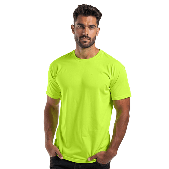 GILDAN High Visibility Short-Sleeve Work Shirts L Size | 5.3 oz Crew Neck Safety Green Hi Vis Tee Shirts