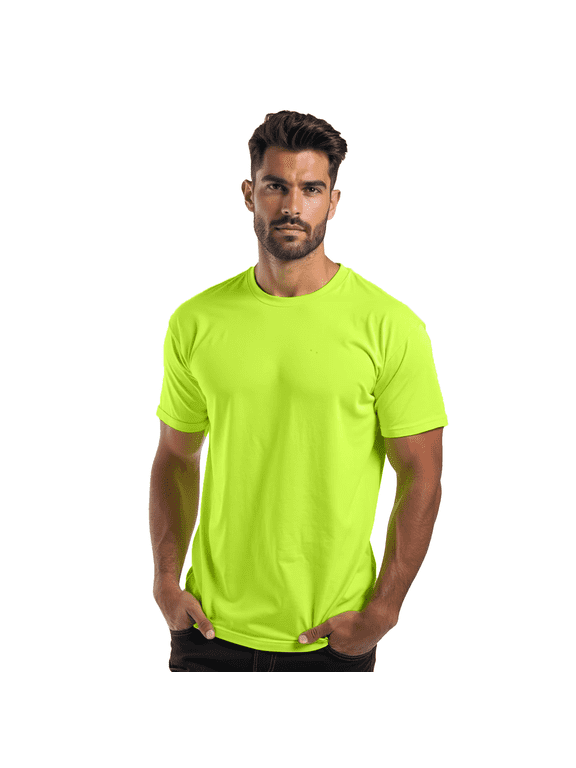 High Visibility Short-Sleeve Work Shirts XL Size | 5.3 oz Crew Neck Safety Green Hi Vis Tee Shirts
