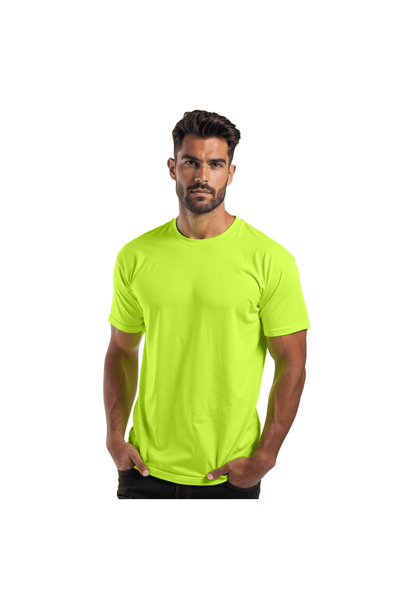 High Visibility Short-Sleeve Work Shirts XL Size | 5.3 oz Crew Neck Safety Green Hi Vis Tee Shirts