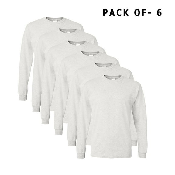 GILDAN - Long Sleeve T-Shirt | 5.5 Oz./yd² 50/50 Cotton/Polyester | 6 Pack Ash Color Tee - S Size