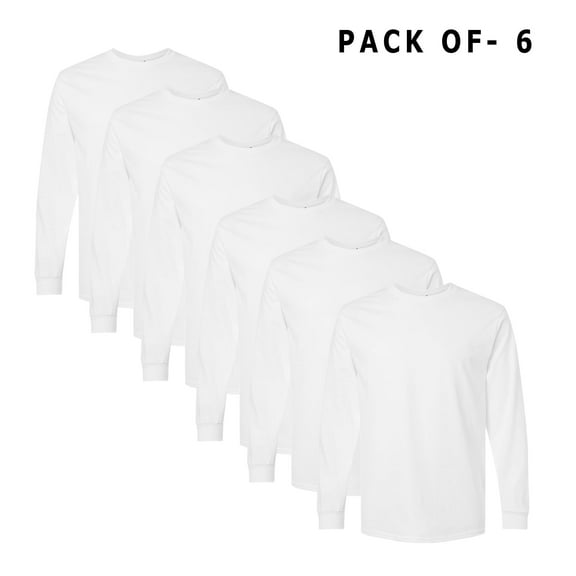 GILDAN - Long Sleeve T-Shirt Made of 6 Oz./yd² (Us) 100% Cotton | 6 Piece white Color Tee - 2XL Size