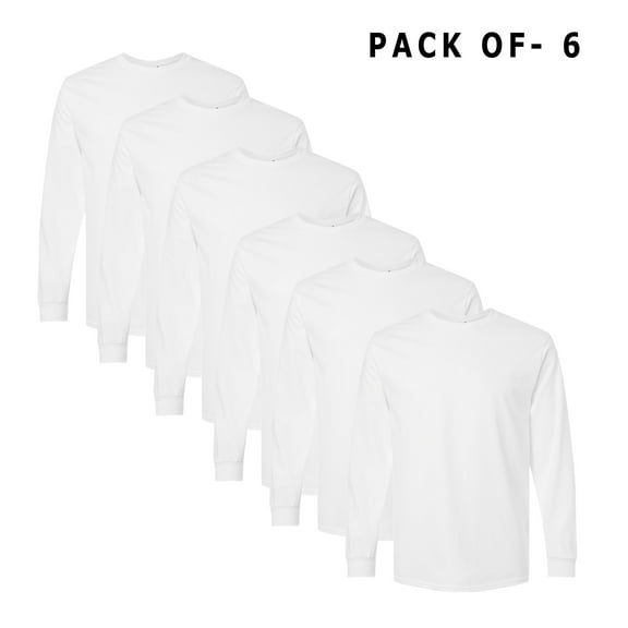GILDAN - Long Sleeve T-Shirt Made of 6 Oz./yd² (Us) 100% Cotton | 6 Piece white Color Tee - 5XL Size