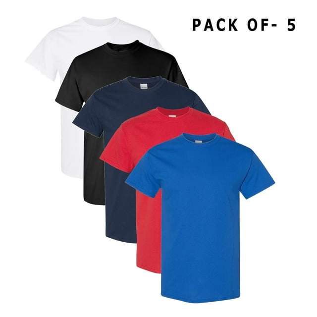 GILDAN Men's Crew Neck T-Shirt, 5 Pack, Multi-Color, XL