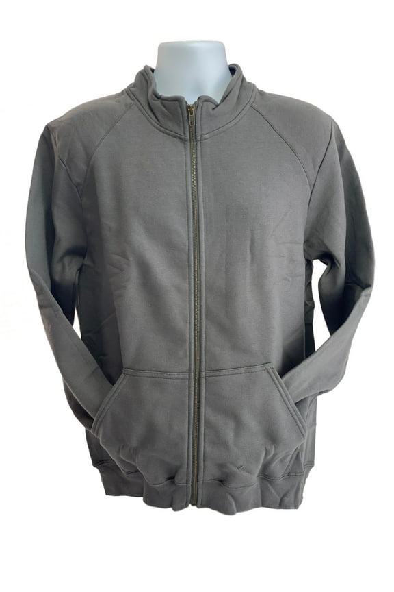 Platinum Men's Cadet Collar Cotton Full Zip Sweatshirt Charcoal Grey Med