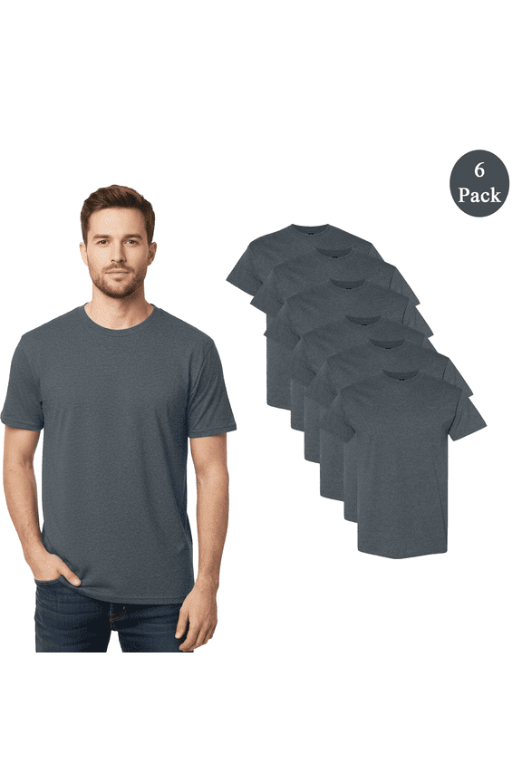 Short Sleeve T-Shirt - Dark Heather | Men's Crew Neck Tee | 50/50 Cotton/Polyester, 5.3 oz | 6 Pack, S Size t-shirts