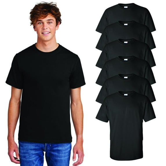GILDAN Short Sleeve T-Shirt For Men - S Size | 100% Cotton 6 Pack Black Color Crew Neck Tee