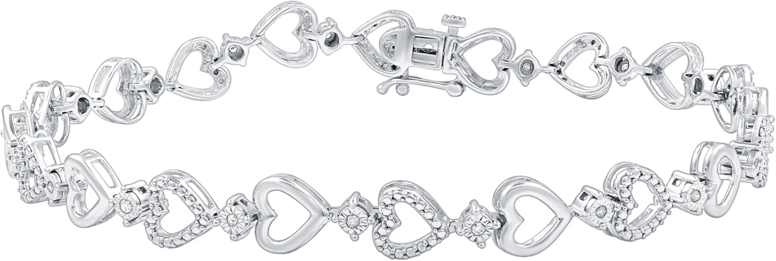 GILDED 1/10 CTtw Natural Diamond Heart Shaped Bracelet for Women | Sterling Silver Bracelet | Fine Jewelry for Her | Timeless Design | Gift Box Included